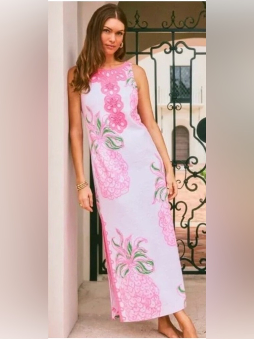 Sleeveless Pink Floral Maxi Dress